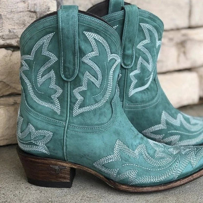 Western Style Embroidered Ankle Boots for Women