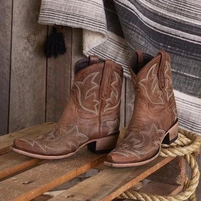 Western Style Embroidered Ankle Boots for Women - Luxivelle