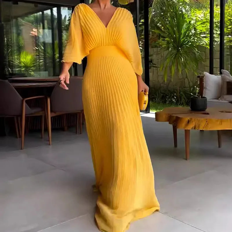 Ladies Formal Maxi Dress with Flowy Cape Sleeves