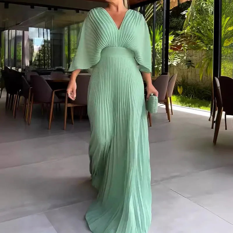 Ladies Formal Maxi Dress with Flowy Cape Sleeves