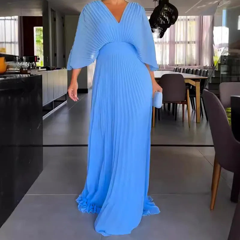 Ladies Formal Maxi Dress with Flowy Cape Sleeves