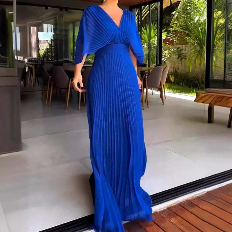 Ladies Formal Maxi Dress with Flowy Cape Sleeves