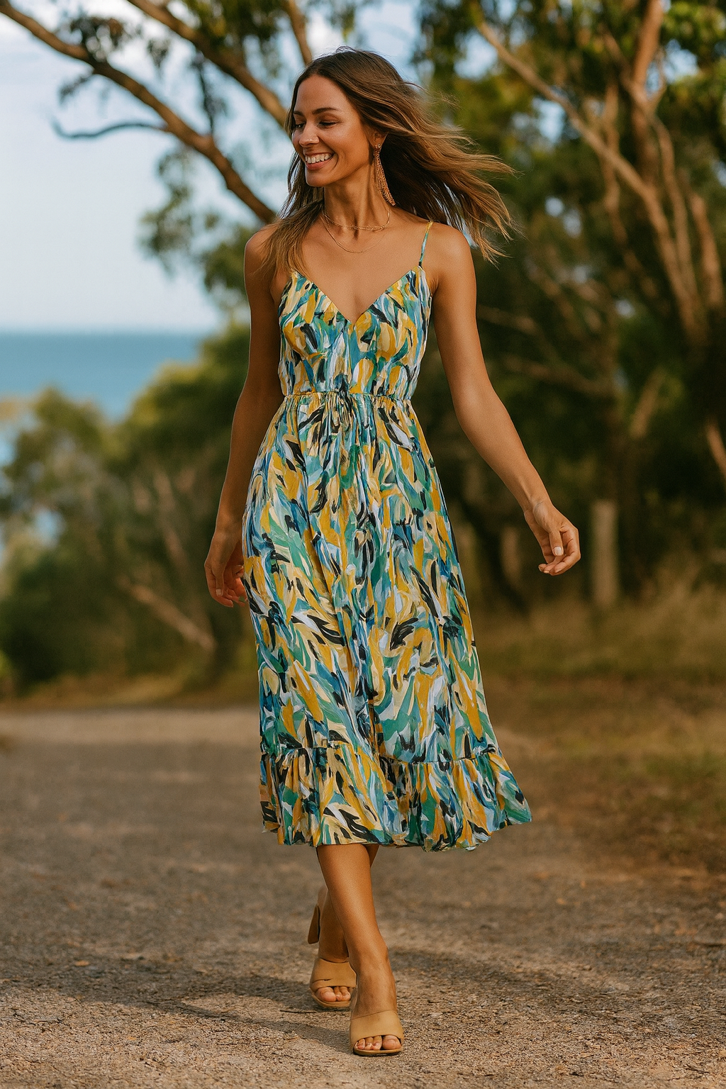Pretty Floral Sundress for Women Spaghetti Strap