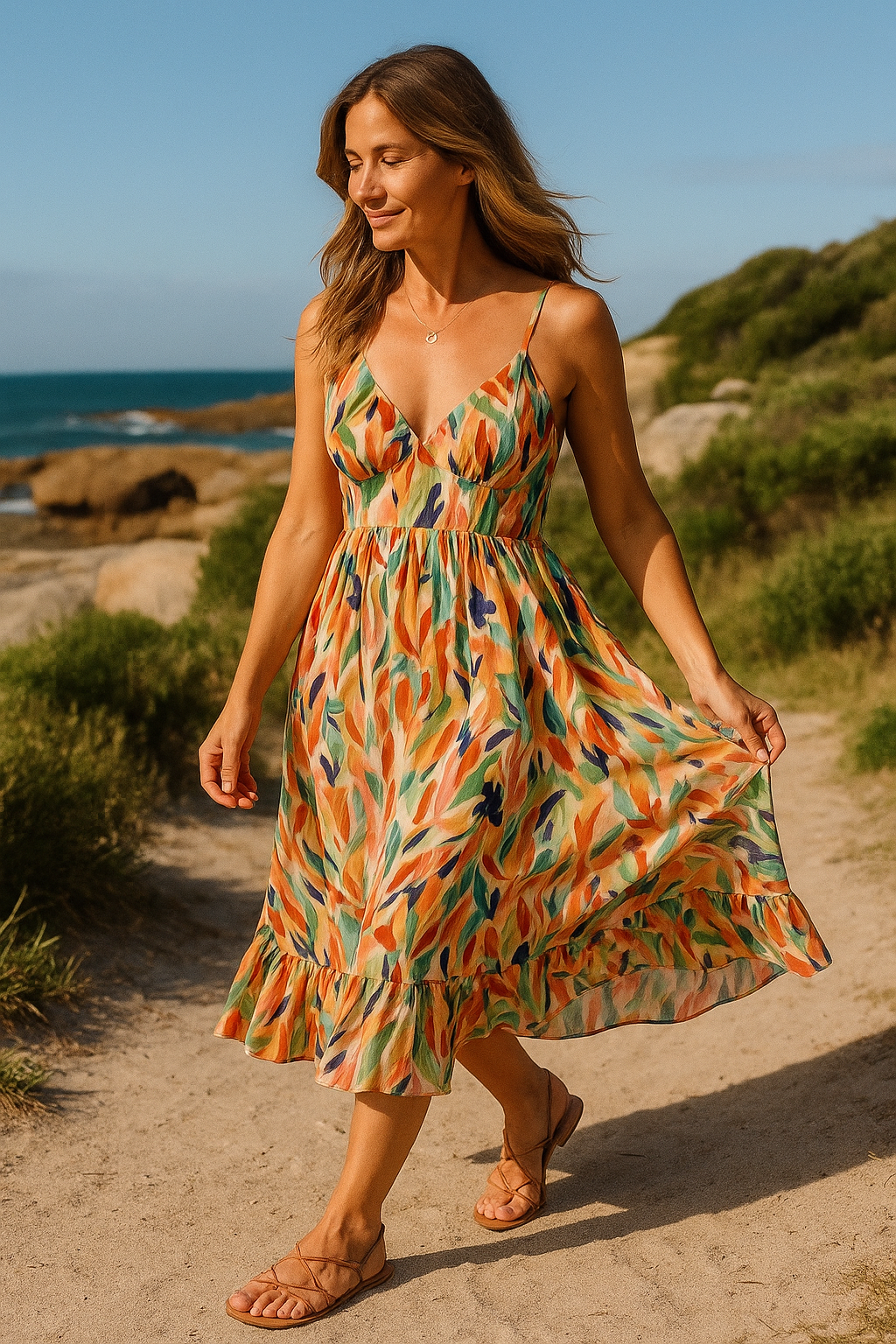 Pretty Floral Sundress for Women Spaghetti Strap
