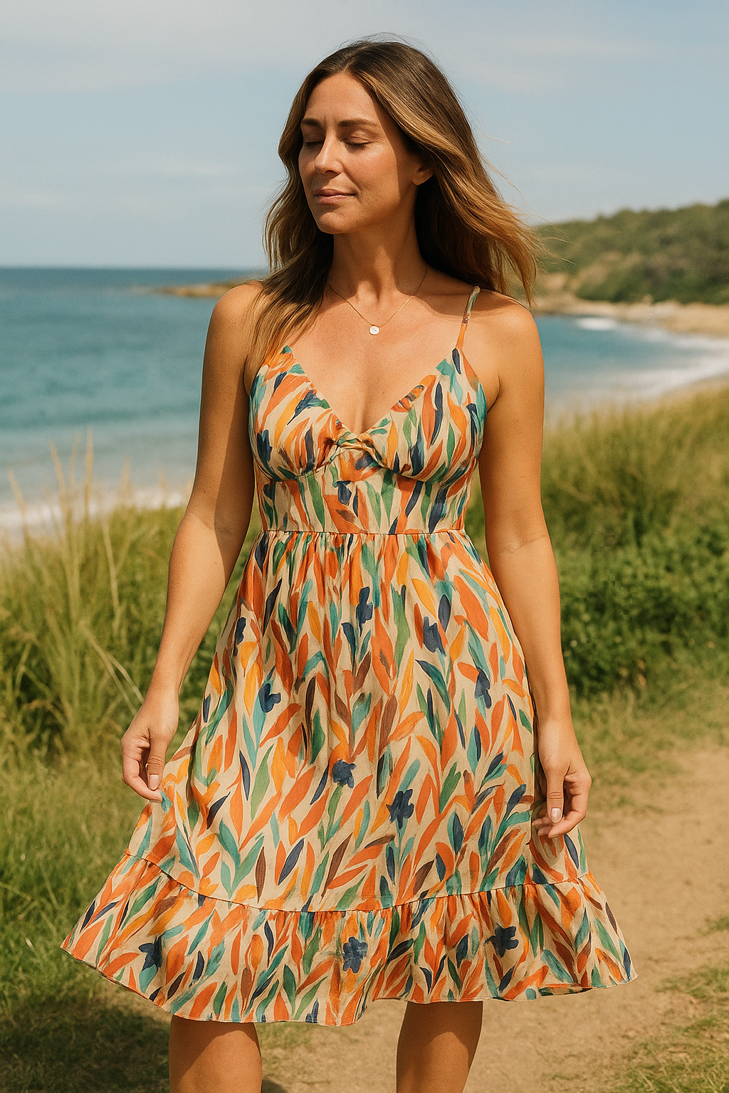 Pretty Floral Sundress for Women Spaghetti Strap