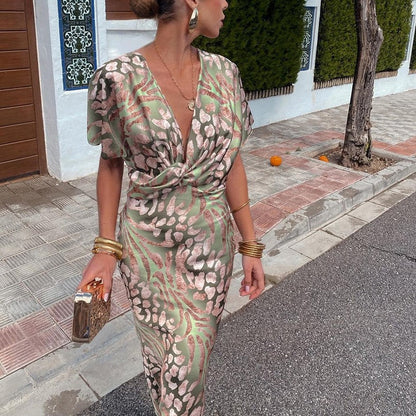Elegant Ladies Midi Wrap Party Dress V-Neck