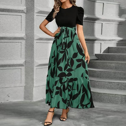 Elegant Maxi Dress with Short Sleeves and Sash Waist
