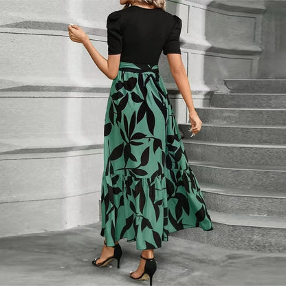 Elegant Maxi Dress with Short Sleeves and Sash Waist