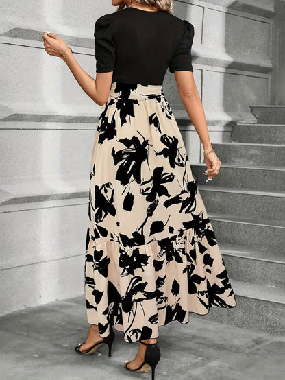 Elegant Maxi Dress with Short Sleeves and Sash Waist