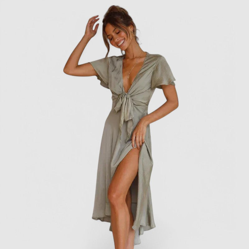 Elegant Ladies V Neck Wrap Dress for Cocktail