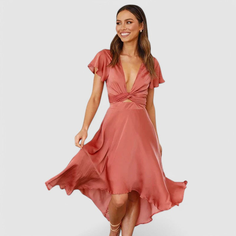 Elegant Ladies V Neck Wrap Dress for Cocktail - Luxivelle