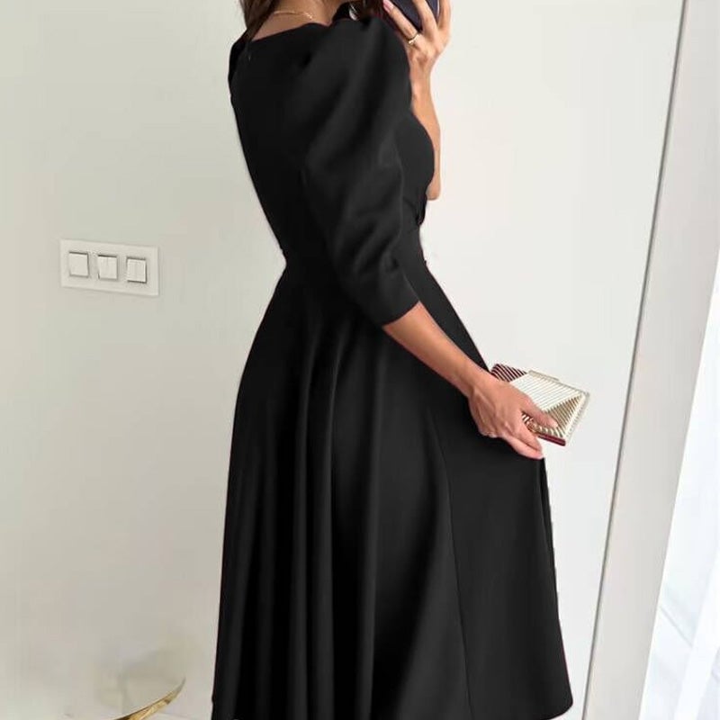 Elegant Ladies V Neck Midi Wrap Dress