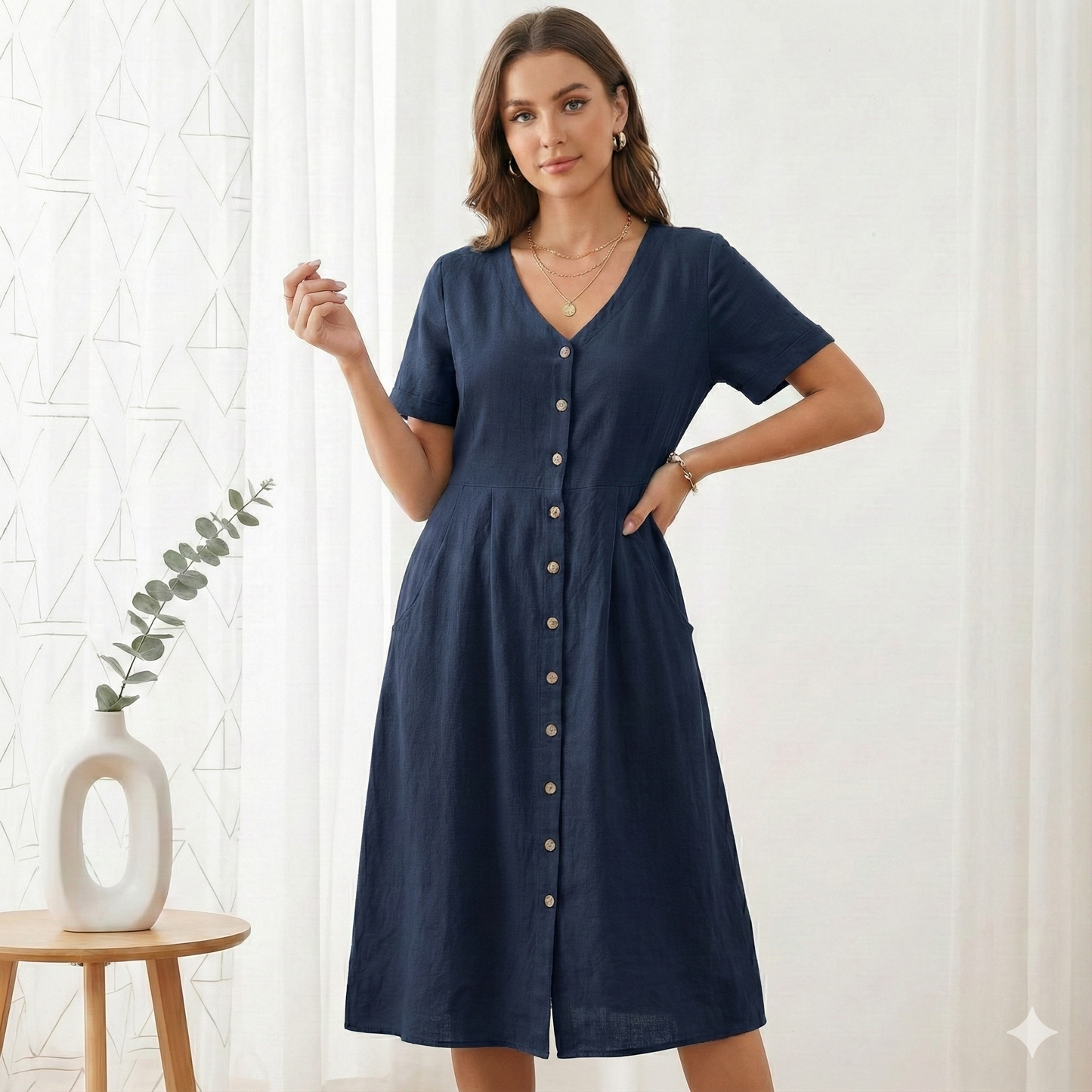 Ladies' Formal Midi Button Front Dress
