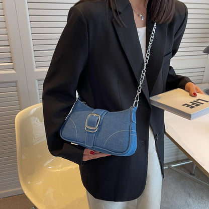 Ladies Double Strap Shoulder Handbag Buckle
