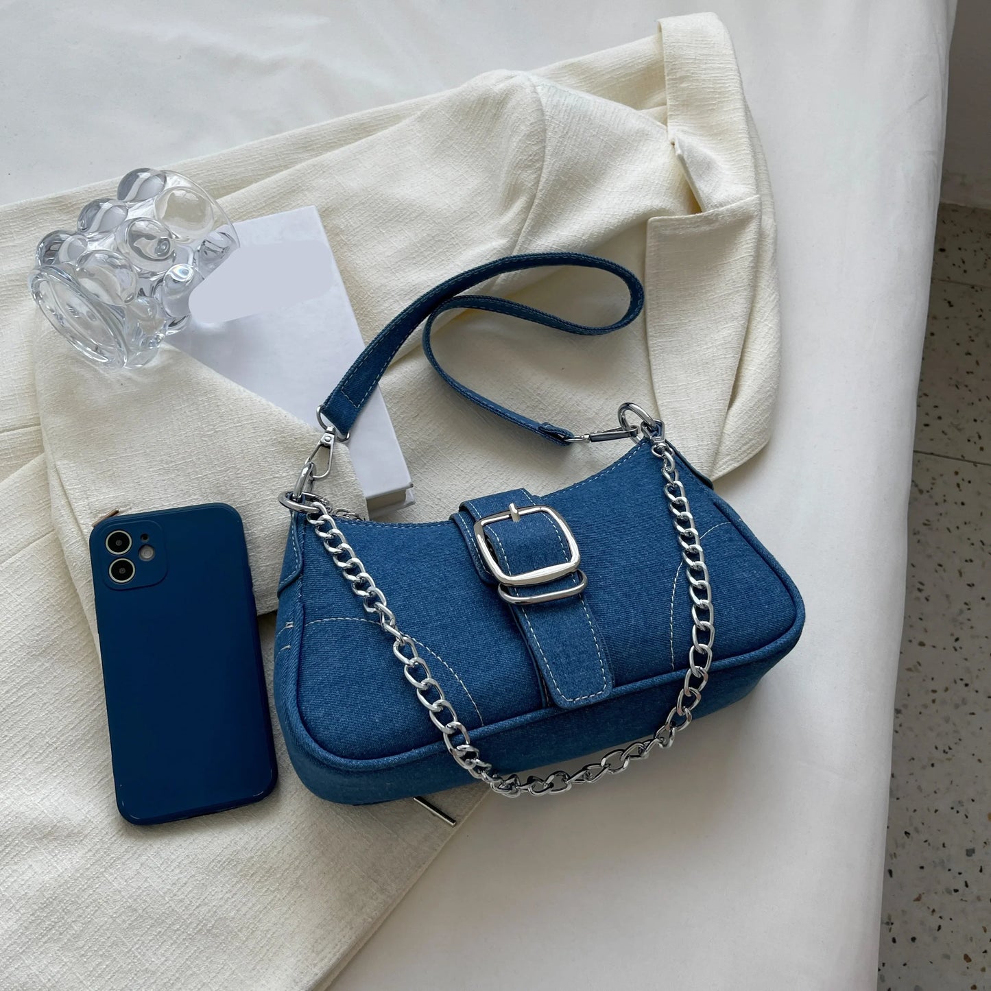 Ladies Double Strap Shoulder Handbag Buckle