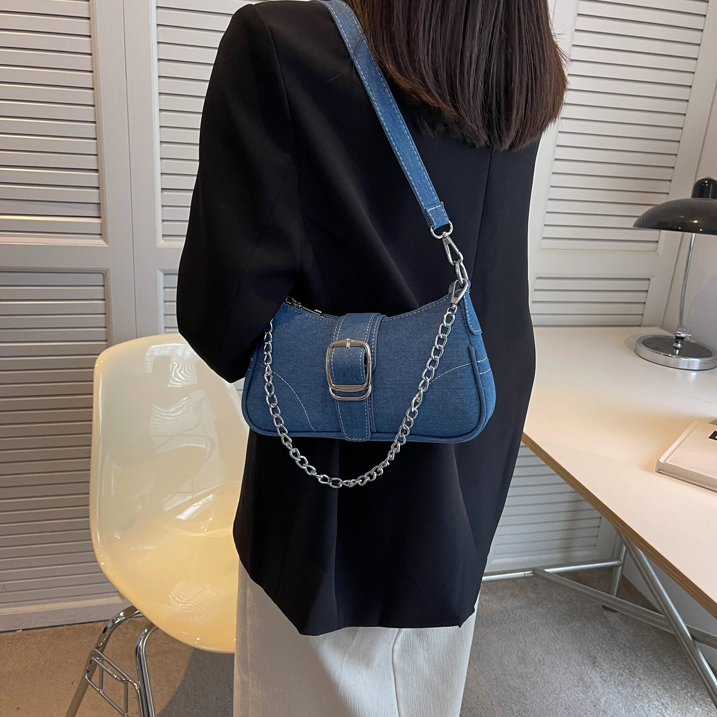Ladies Double Strap Shoulder Handbag Buckle