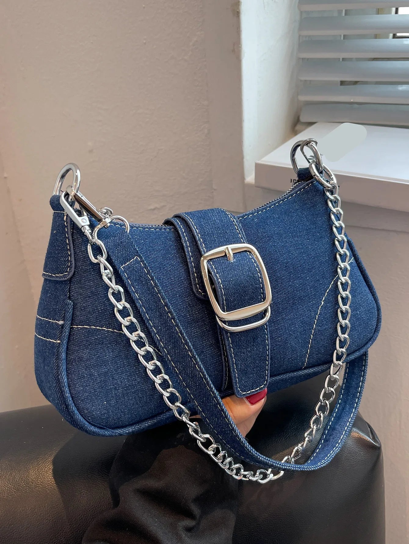 Ladies Double Strap Shoulder Handbag Buckle - Luxivelle