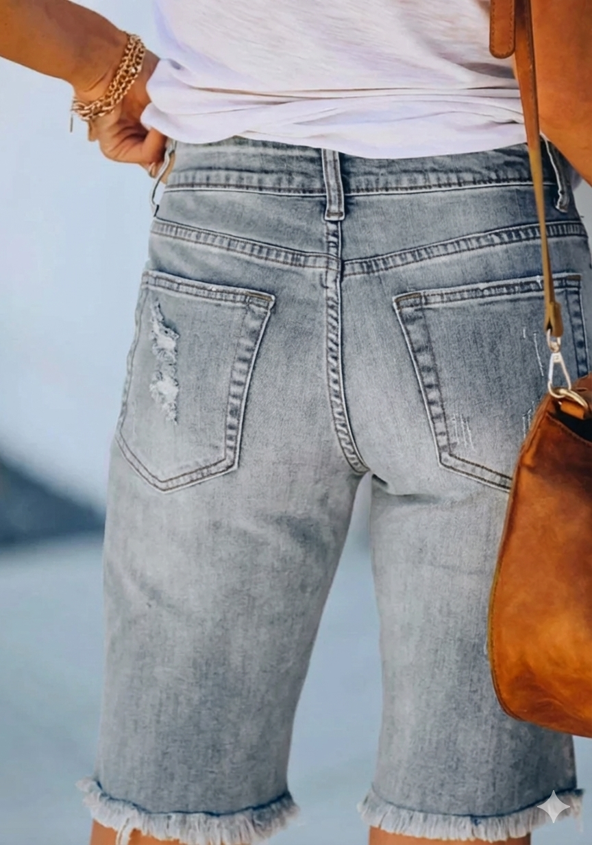 Ladies' Ripped Floral Denim Shorts