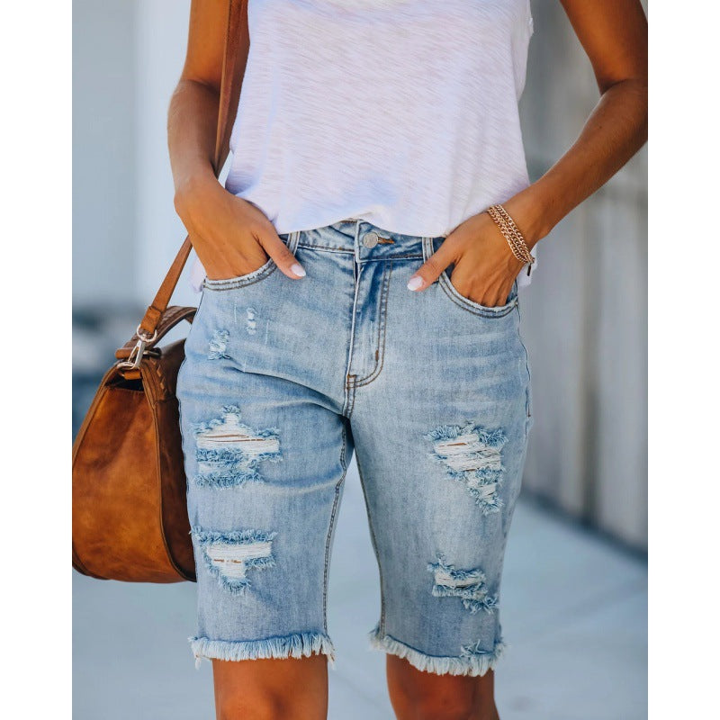 Distressed Denim Women's Shorts - Luxivelle