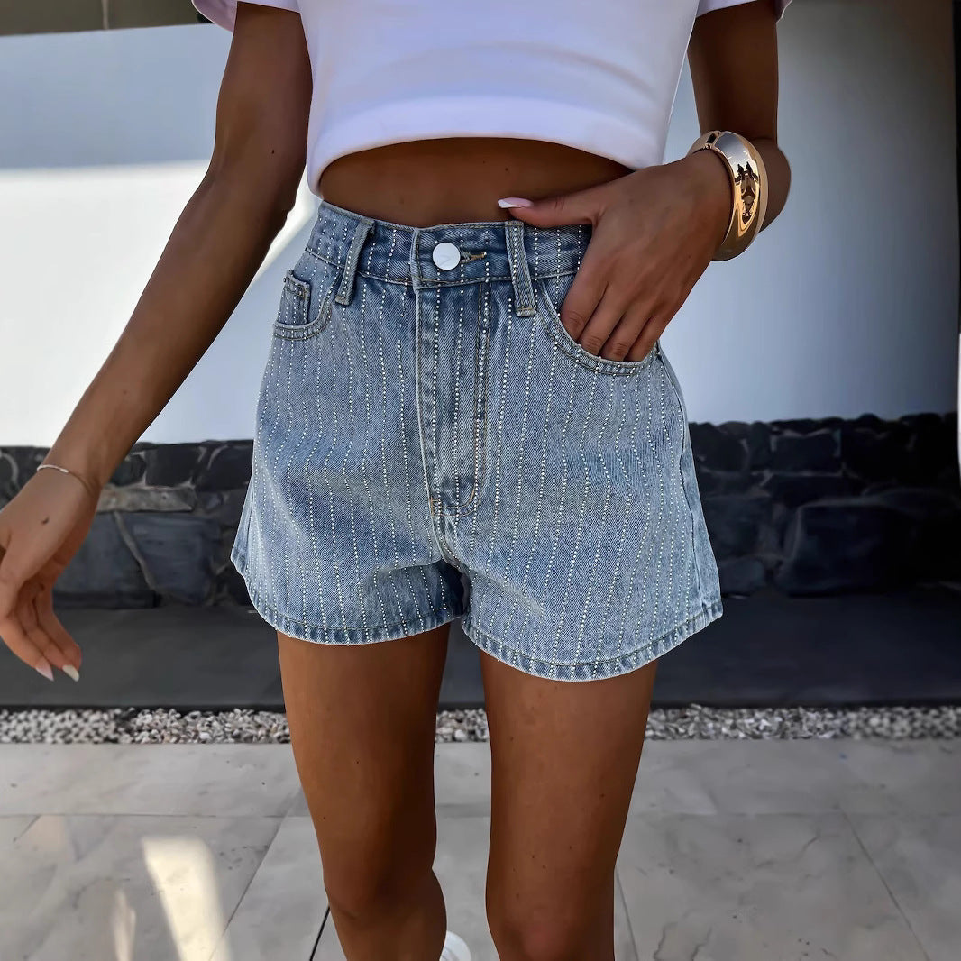 Women's Wide Leg Jeans Shorts with Stripe Trim - Luxivelle