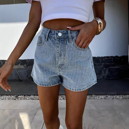 Women's Wide Leg Jeans Shorts with Stripe Trim - Luxivelle