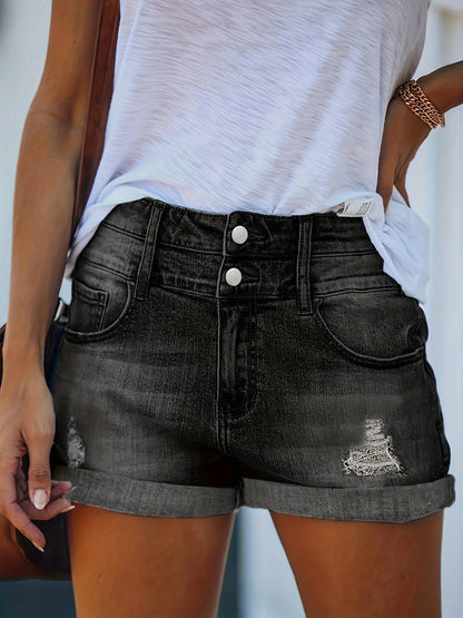 Ladies' Casual Double Button Roll Up Shorts
