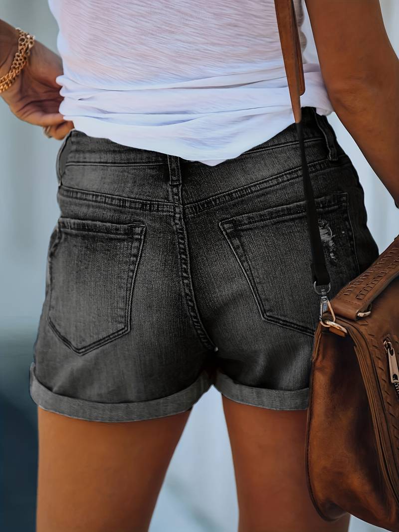Ladies' Casual Double Button Roll Up Shorts