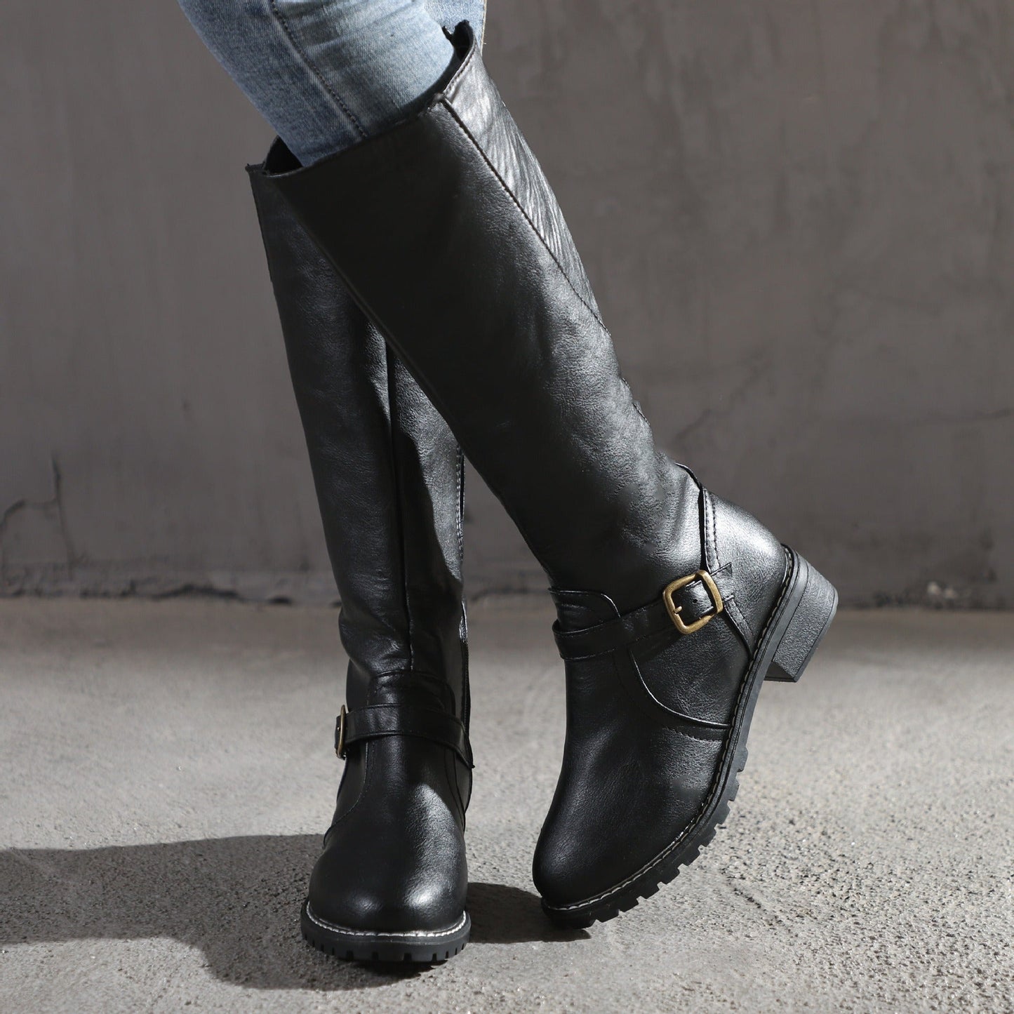 Tall Ladies Buckle Knee High Boots