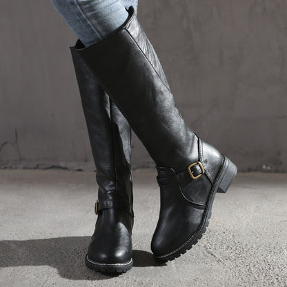 Tall Ladies Buckle Knee High Boots