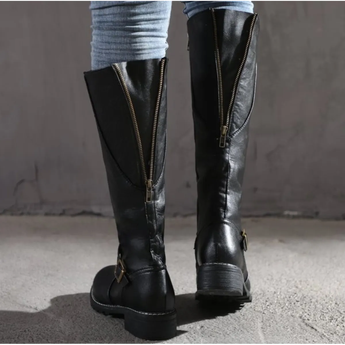 Tall Ladies Buckle Knee High Boots