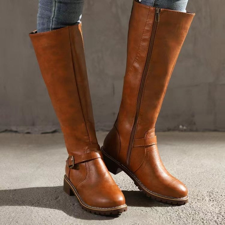 Tall Ladies Buckle Knee High Boots