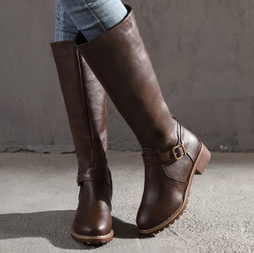 Tall Ladies Buckle Knee High Boots