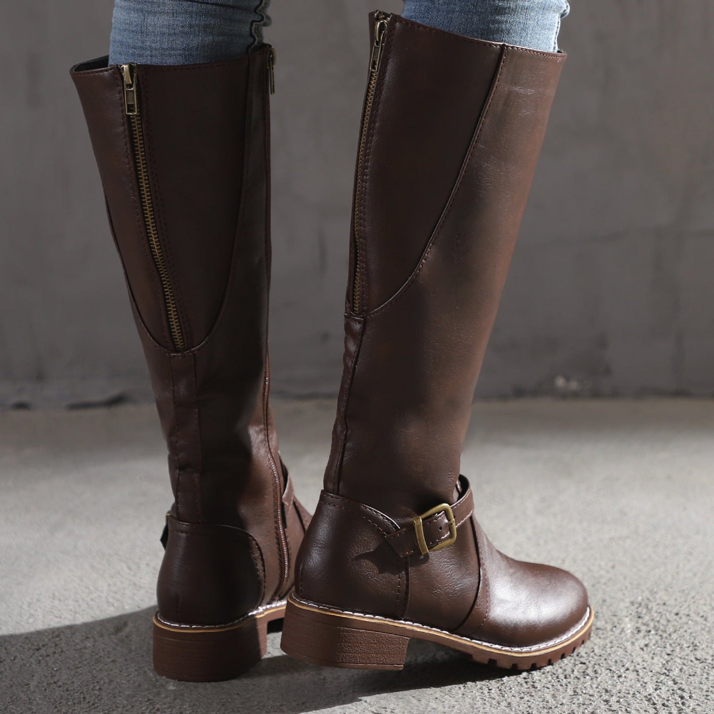 Tall Ladies Buckle Knee High Boots
