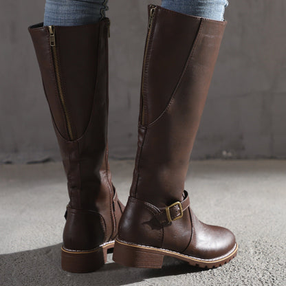 Tall Ladies Buckle Knee High Boots