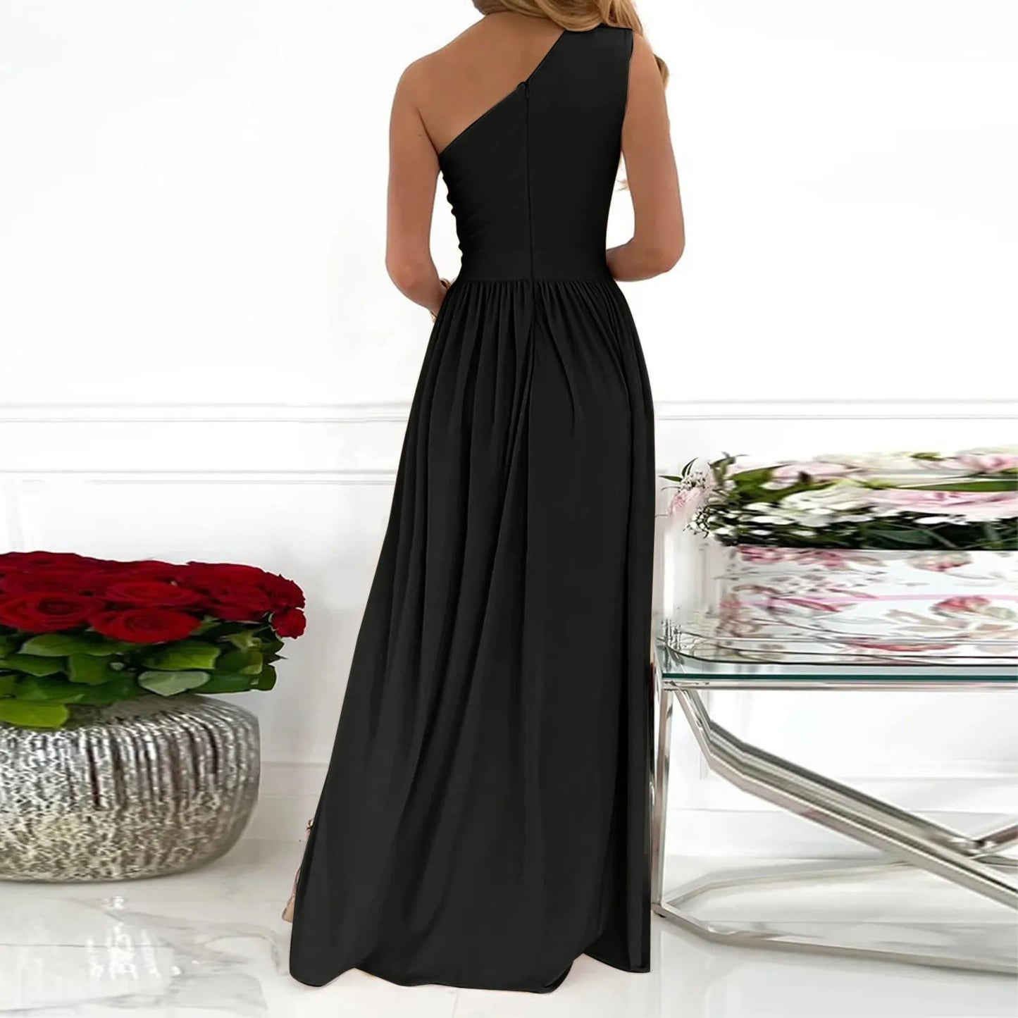 Elegant Long One Shoulder Split Dress