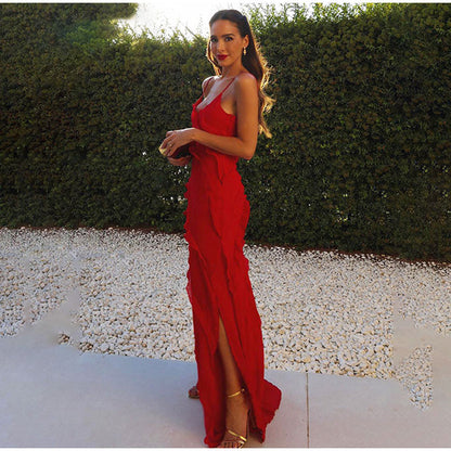 Elegant Long Dress with Ruffles for Formal Events