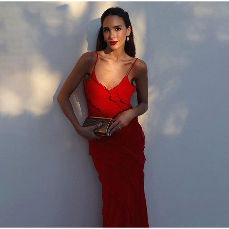 Elegant Long Dress with Ruffles for Formal Events