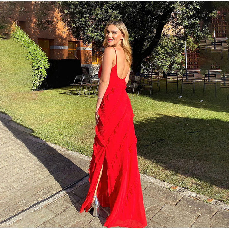Elegant Long Dress with Ruffles for Formal Events