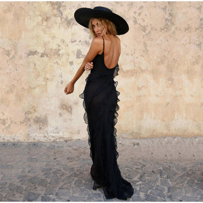 Elegant Long Dress with Ruffles for Formal Events