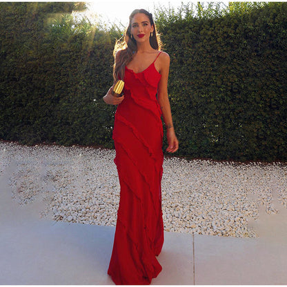 Elegant Long Dress with Ruffles for Formal Events - Luxivelle