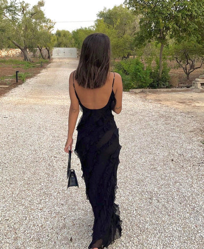 Elegant Long Evening Dress with Ruffle Strap
