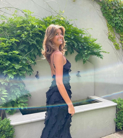 Elegant Long Evening Dress with Ruffle Strap