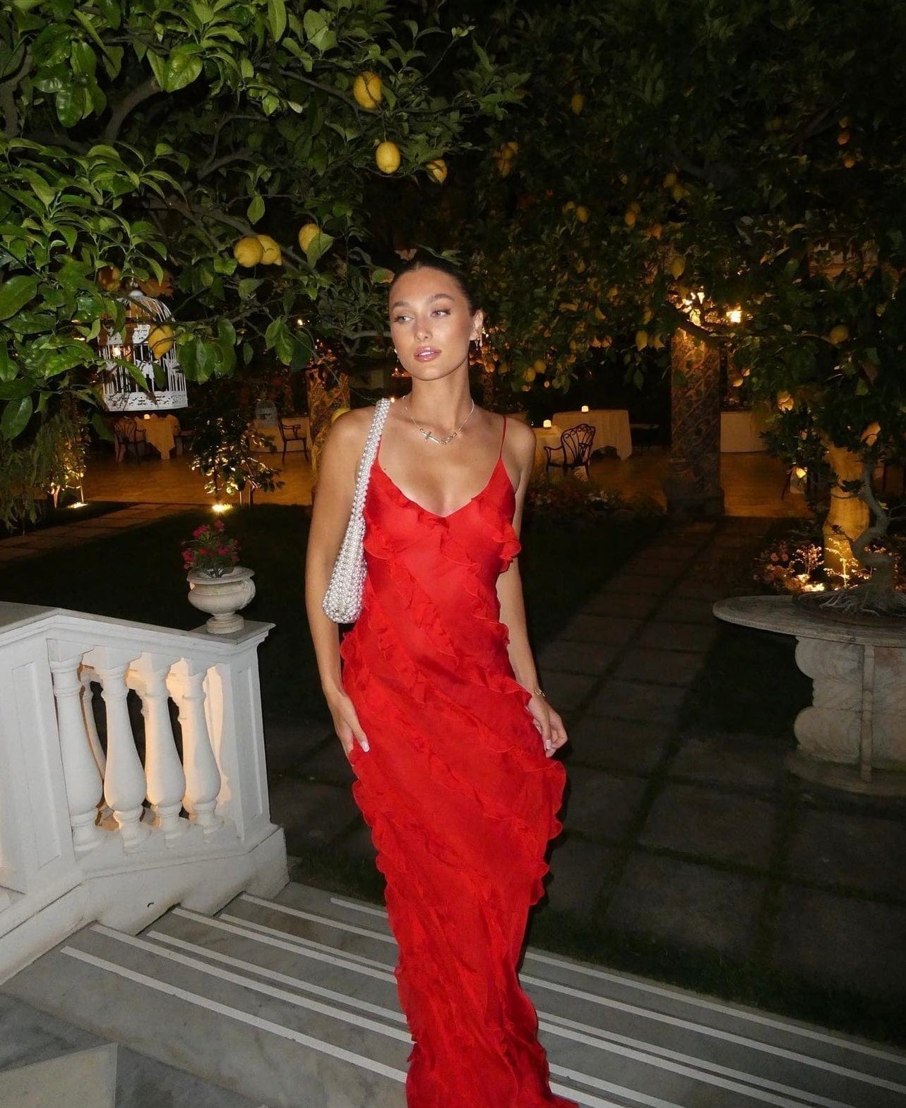 Elegant Long Evening Dress with Ruffle Strap - Luxivelle