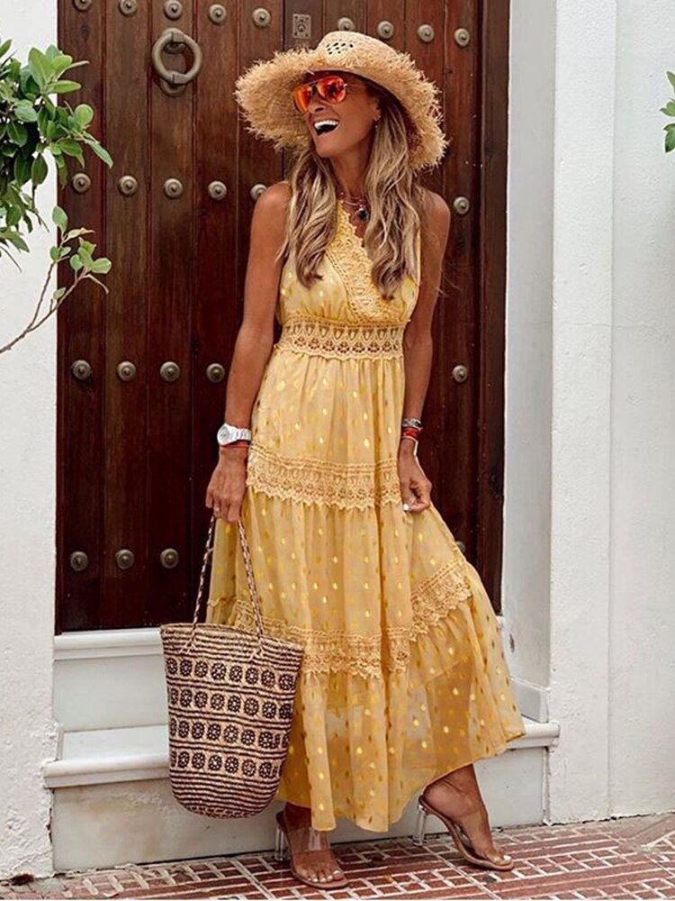 Flowy Summer Sleeveless Maxi Dress Boho Style
