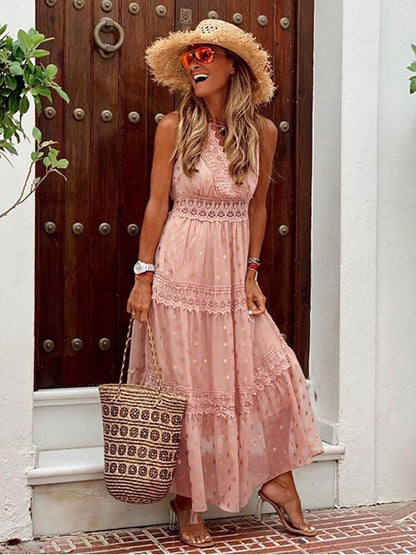 Flowy Summer Sleeveless Maxi Dress Boho Style
