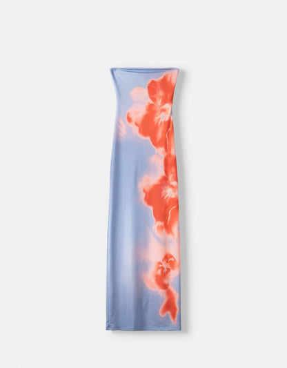 Ladies Elegant Strapless Floral Maxi Dress