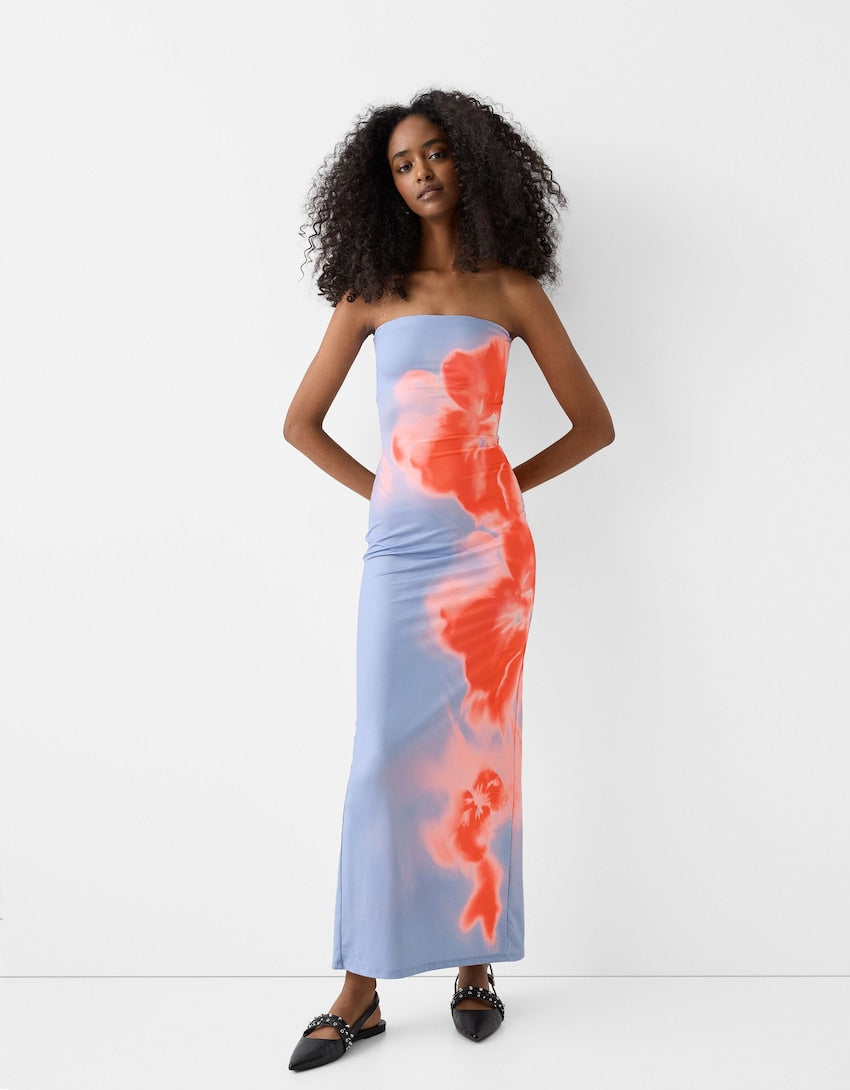 Ladies Elegant Strapless Floral Maxi Dress - Luxivelle