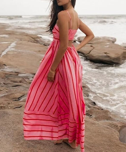 Long Sleeveless Striped Summer Dress for Women