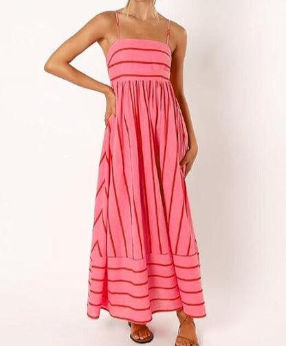 Long Sleeveless Striped Summer Dress for Women