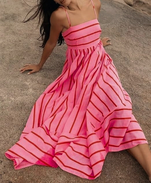 Long Sleeveless Striped Summer Dress for Women - Luxivelle